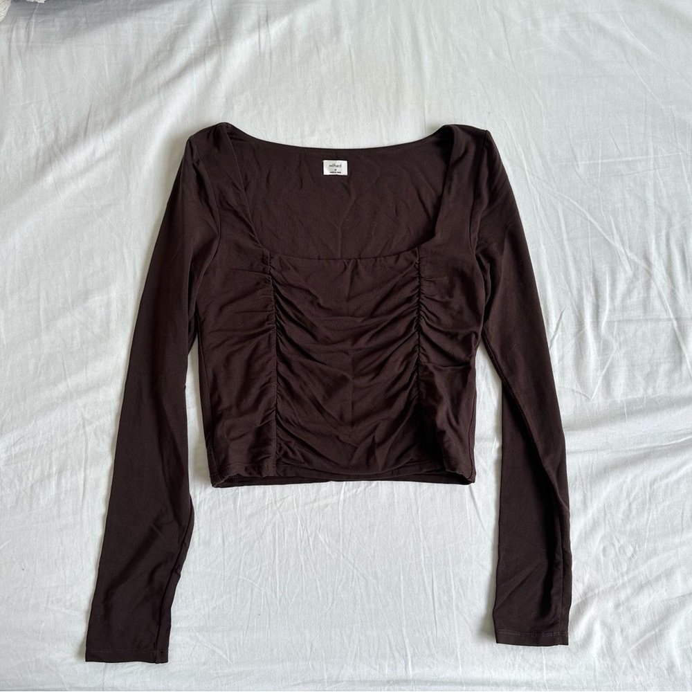 Wilfred rich mocha brown square-neck long sleeve top